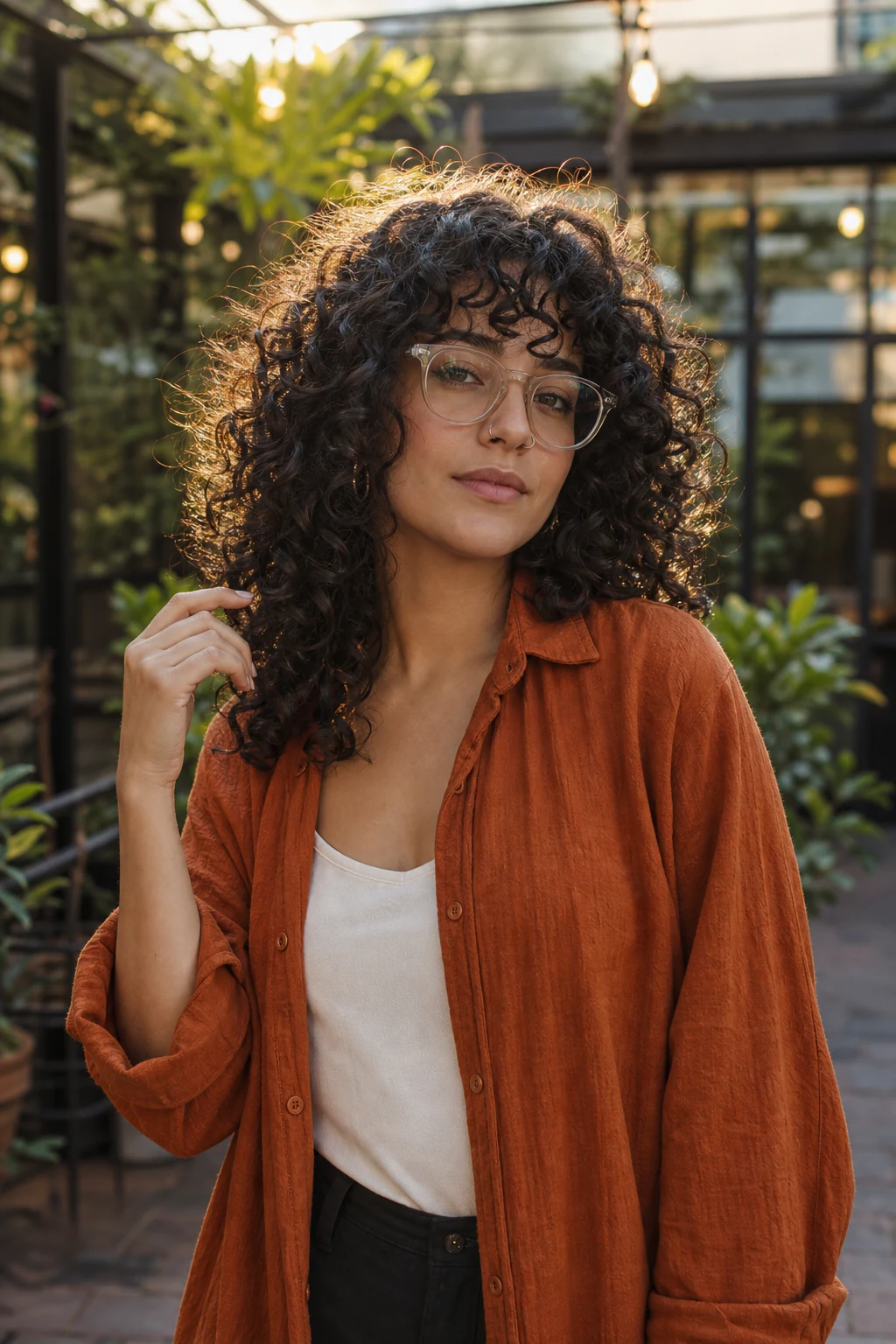 Original fictional portrait in a greenhouse courtyard